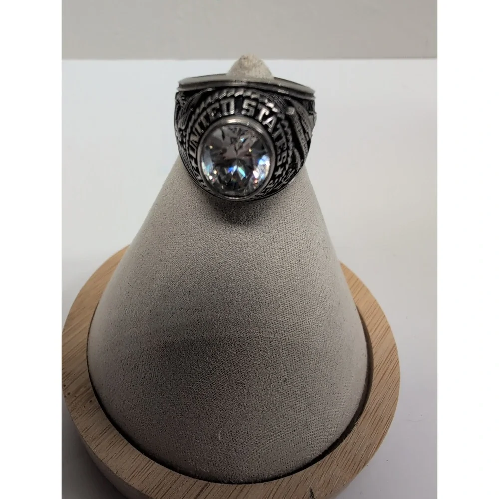 United States Air Force Military April Clear CZ Birthstone Men Ring Size 11